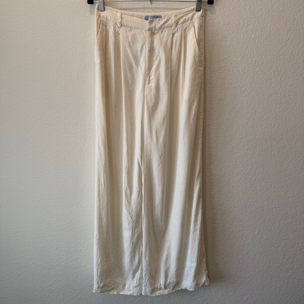 Antonio Melani Ivory Pleated Wide Leg High Waisted Trousers Pants Cream‎ 6